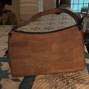 Cork-Effect Shoulder Bag in Natural Brown